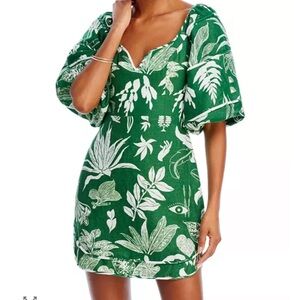 FARM Rio Green and White Mini Dress